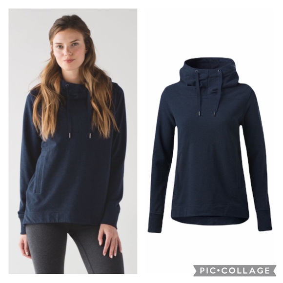 lululemon athletica Tops - Lululemon Split Pullover Hoodie Heathered Naval Blue Stretch French Terry Size 2
